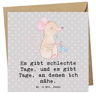 Produktbild von Mr. & Mrs. Panda Grußkarte Maus Nähen - Grau Pastell - Geschenk, Nähmaschine, DIY, Kreatives Hobby, faltkarte, Nähkurs, doppelkarte, Klappkarte, Glückwunschkarte