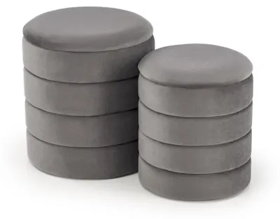 Image de PACHO VELVET set de poufs gris avec compartiment de rangement