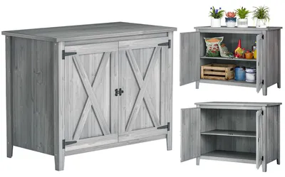 Produktbild von Outsunny Gartenschrank Holz, Geräteschuppen wetterfest 110x60x88,5cm, Gerätehaus