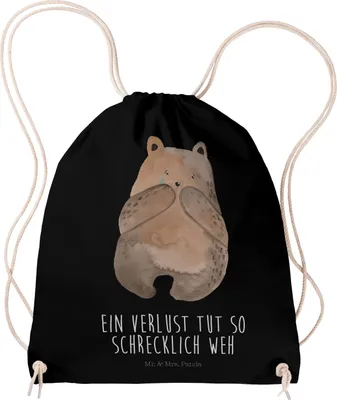 Produktbild von Mr. & Mrs. Panda Alltagstasche Bär Verlust - Schwarz - Geschenk, wander rucksack, Teddy, Stoffbeutel, Kleiner, Säckchen, Beutel, Jutebeutel