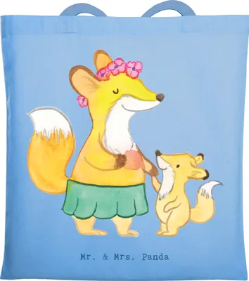 Produktbild von Mr. & Mrs. Panda Uni Tasche Mutter Herz - Sky Blue - Geschenk, Shopping, Baumwollbeutel, Jutebeutel, Stoffbeutel, Tote Bag