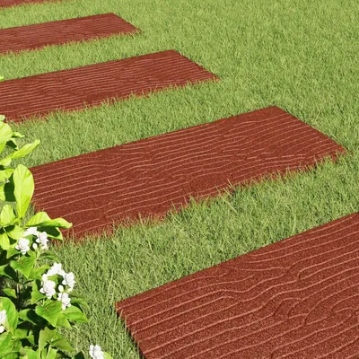 Produktbild von 6 rote Gehwegsteine aus Gummi, 60,5 x 25 x 2 cm, wetterfest und rutschfest, für Gartenwege, Beete, Terrassen und Außenbereiche