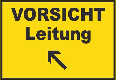 Produktbild von Vorsicht Leitung mit Richtungspfeil links oben Schild A5 (148x210mm)