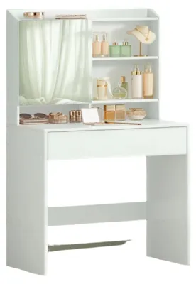 Obrázek produktu pro Kosmetický stolek se zrcadlem a zásuvkou – bílý – vyroben z dřevotřísky – rozměry 70 x 40 x 136 cm