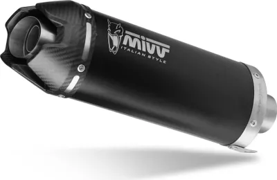 Productafbeelding van MIVV complete uitlaatsysteem AK-1, met zwarte carbon eindkap, voor YAMAHA R9