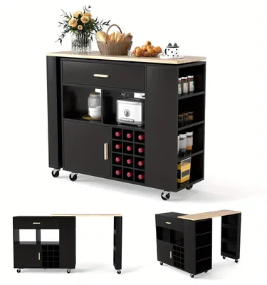Image de Chariot de cuisine - Îlot de cuisine - Chariot de service - Armoire de rangement - Table de bar - Mobile avec roues verrouillables