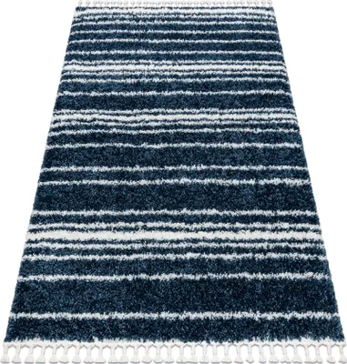 Zdjęcie produktu dla Dywan UNION 4080 Pasy / krem Frędzle berberyjski marokański shaggy niebieski 140x190 cm