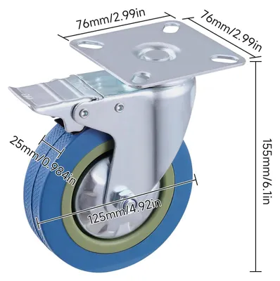 Produktbild von Möbelrollen - 125 mm Lenkrollen 4er Set - Mit Feststeller - Leise Laufrollen - 360° drehbar - Für Transportwagen