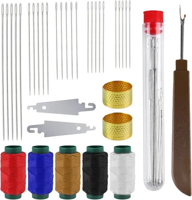Produktbild von 37-teiliges Nähset mit Großöhr-Nadeln aus Edelstahl – Handnäh-Set mit Nahttrenner, Nadeleinfädler, Garn und Fingerhut für Nähanfänger und Quilting