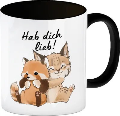 Produktbild von Luchs und Panda Kaffeebecher in schwarz mit Spruch Hab dich lieb