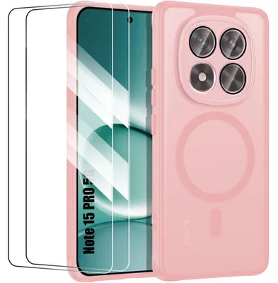 Image de Coque + 2 Verres Trempés pour Xiaomi Redmi Note 15 Pro 5G, avec Cercle Magnétique - Rose
