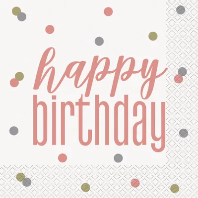 Produktbild von 16 Papierservietten Happy Birthday roségold 33 x 33cm - Einheitsgröße