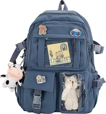 Produktbild von Ästhetischer Rucksack Japanische Kawaii Rucksäcke Schultasche mit Anhänger Kleiner Rucksack Schulbedarf, blau