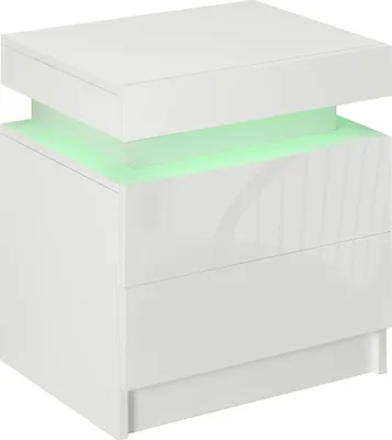 Image de Table de chevet - Table de nuit - Eclairage LED Avec Télécommande - 2 tiroirs - 45 x 35 x 52 cm - Design Marocain Moderne - Blanc
