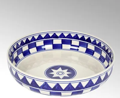Produktbild von Küchenkaro Schale Keramik, handgemalt creme/blau, D 28 cm, H 7 cm