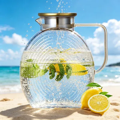 Productafbeelding van Borosilicaatglazen karaf 2,2 l met roestvrijstalen deksel en zeef
