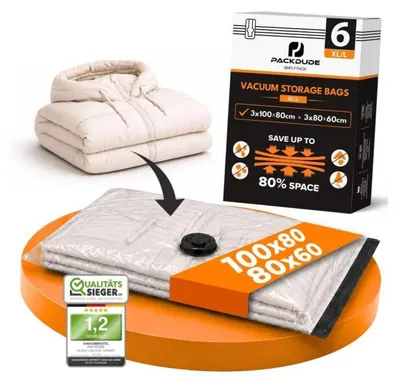 Obrázok produktu pre Vakuové vrecká na prikrývky a oblečenie, 6 kusov: 3x veľkosť XL (100x80 cm) + 3x veľkosť L (80x60 cm)