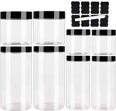 Image de Ensemble de 8 boîtes de rangement pour la cuisine, hermétiques, sans BPA, avec étiquettes et marqueurs, transparentes