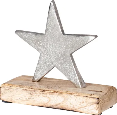 Produktbild von Stern 12x12cm Metall Mango Silber Braun Tischdeko Holz Metallstern Dekoration
