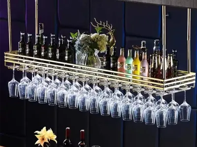 Obrázek produktu pro Držák na láhve vína, regál na víno, barový regál, držák na sklenice, odkládací plocha na víno, regál na láhve