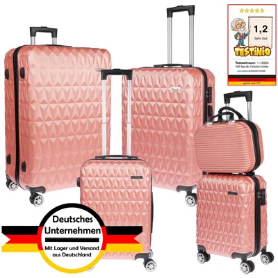 Produktbild von 5-teiliges Hartschalen-Koffer-Set - Reisekoffer-Set - Trolley-Set - Hartschalenkoffer - Großes Koffer-Set in Roségold
