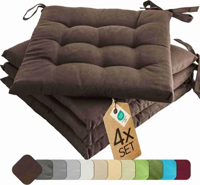 Image de Coussin de chaise Indoor & Outdoor Set de 4 pièces 40x40 cm - Marron - etérea Coussin de chaise avec rubans