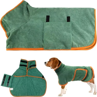 Produktbild von Hundebademantel für große Hunde, saugfähig, schnell trocknend, atmungsaktiv, Ganzkörper-Bademantel, M, Grün