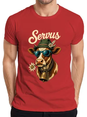 Immagine prodotto di Occhiali da sole "Edelweiss", maglietta tradizionale bavarese, pantaloni in pelle da uomo, t-shirt, rosso, taglia 3XL
