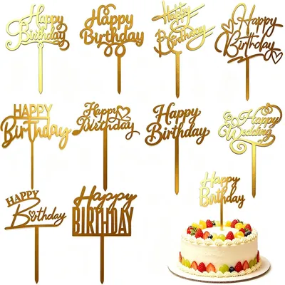 10 Acryl Kuchenaufsätze Happy Birthday Gold