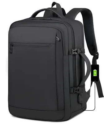 Imagen del producto de CarryQuest® - Mochila para portátil - 16 pulgadas - Lona con detalles de cuero - Negra
