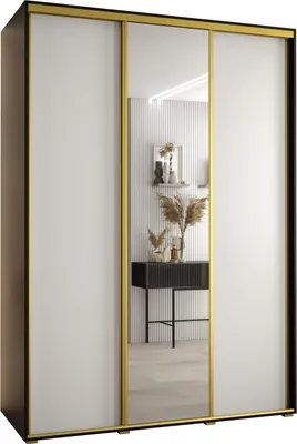 Produktbild von MEBLE KRYSPOL Davos 3 Schrank, drei Türen - 235,2x180x60 cm - Schwarz Weiß Gold