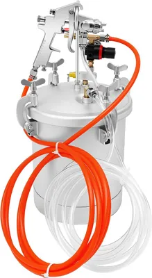 Produktbild von Farbspritzpistole mit Druckbehälter - Druckluft Spritzpistole - 10 l Kapazität - Düse 3,0 mm - Lufteinlass 6,35 mm - Kohlenstoffstahl - Pistolengröße 19 x 17 cm - Silber