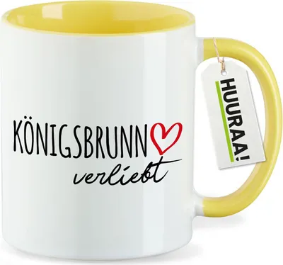 Produktbild von Huuraa Kaffeetasse Königsbrunn verliebt 330ml Gelb Keramik Kaffeebecher Geschenkidee