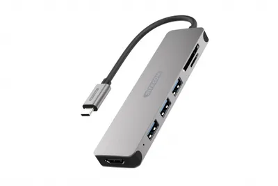 Produktbild von Sitecom CN-407, USB 3.2 Gen 1 (3.1 Gen 1) Type-C, Aluminium, Schwarz, MMC, MicroSD (TransFlash), SD, SDHC, SDXC, HDMI, USB 3.2 Gen 1 (3.1 Gen 1) Type-A, 225 mm, 85 mm