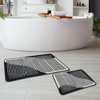 Produktbild von Miqna 2-tlg. rutschfeste Badteppich Set, waschbar (60x100 & 50x60 cm)