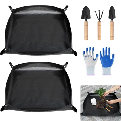 Produktbild von Pflanzenmatte Gartenmatte Pflanzunterlage - 100 x 100 cm - Wasserdicht - 2er-Set - Schwarz - Für Balkon und Innenräume