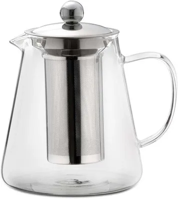 Productafbeelding van Unyqoos® Glazen theepot, 1,2 liter – Gemaakt van borosilicaatglas met een roestvrijstalen filter, een druppelvrij uitgietmondstuk en een hoogglanzend gepolijst deksel – geschikt voor losse thee en theezakjes