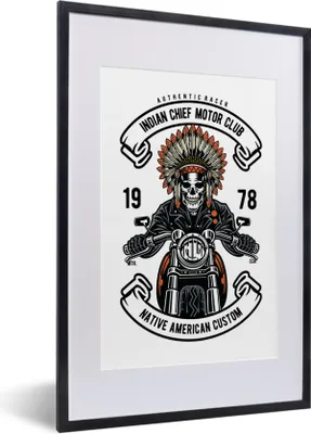 Produktbild von MuchoWow® MuchoWow® Gerahmtes Poster Indisch - Motor - Skelett - Retro 40x60 cm - Poster mit zchwarzem Bilderrahmen - Poster in Rahmen