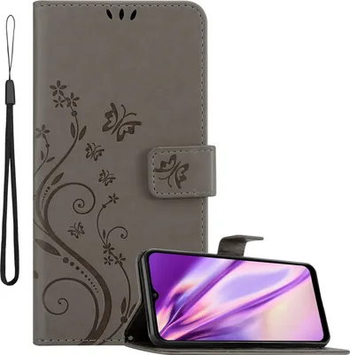 Produktbild von Cadorabo Hülle für Samsung Galaxy A03s Schutz Hülle in Grau Schutzhülle Handy Hülle Etui Case Blumen Flower