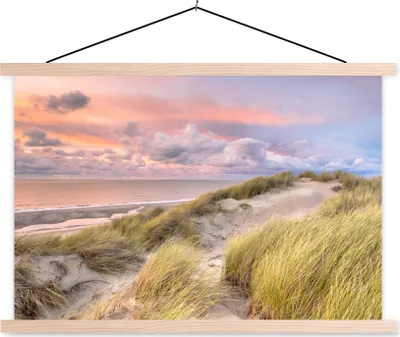 Produktbild von MuchoWow® Textilposter Strand - Meer - Düne - Sonnenuntergang 120x80 cm mit holzfarbenen Rahmen - Aufhängeset