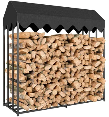Imagen del producto de Leñero Exterior Metálico de Chimenea Soporte para Leña con Cubierta Impermeable 186x70x185 cm Negro