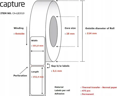 Image de Étiquette 101,6x152,4, noyau 25,