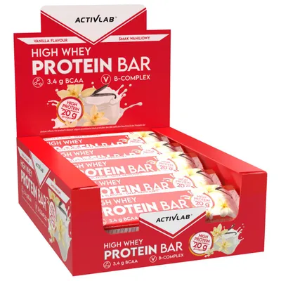 Obrázek produktu pro Activlab HIGH WHEY Proteinová tyčinka, balení, 80 g, příchuť vanilka s jogurtovou polevou, 18 g proteinu, BCAA, glutamin