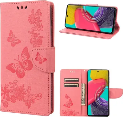 Produktbild von Mobigear Butterfly  Samsung Galaxy M53 Hülle Klapphülle Geldbörse - Pink