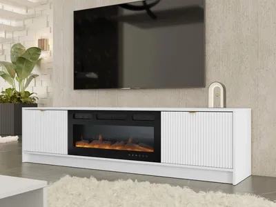 Obrázok produktu pre Široký televízny stolík s elektrickým krbom TABORO - biely