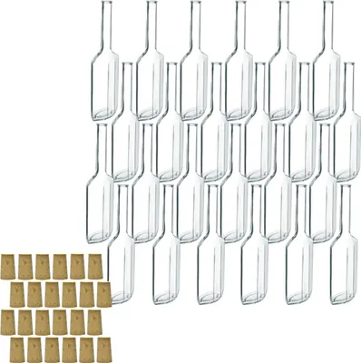 Produktbild von gouveo 24er Set Glasflaschen 100 ml Amalfi mit Spitzkorken - Design-Flasche 0,1 l mit Korkverschluss zum Befüllen und Verschenken
