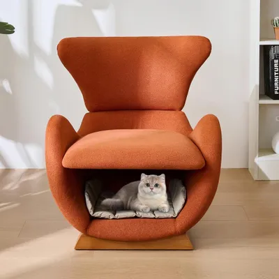 Immagine prodotto di Poltrona per animali domestici a forma di tronco – Poltrona relax – Posto singolo – Tessuto resistente ai graffi – Struttura in legno – Adatta a gatti e piccoli cani – Colore terracotta