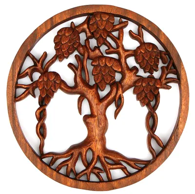 Holz-Baumrelief handgeschnitzt 29 cm Feng-Shui Deko
