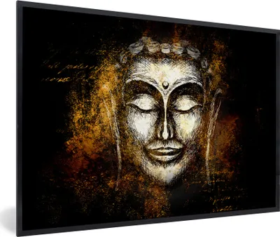 Produktbild von MuchoWow® MuchoWow® Gerahmtes Poster Buddha - Gesicht - Gold 90x60 cm - Poster mit zchwarzem Bilderrahmen - Fotorahmen - Foto-Plakat