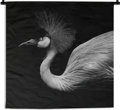 Produktbild von MuchoWow® Wandteppich Wandbehang Kranich - Schwarz - Weiß - Vogel - Tiere 150x150 cm Tapisserie Dekoration Wandtuch - Wohnaccessoires - Modernes